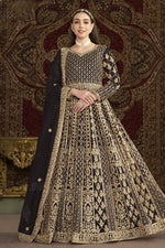 Black Net Anarkali Suits for Wedding with Dori and Sequins Embroidery