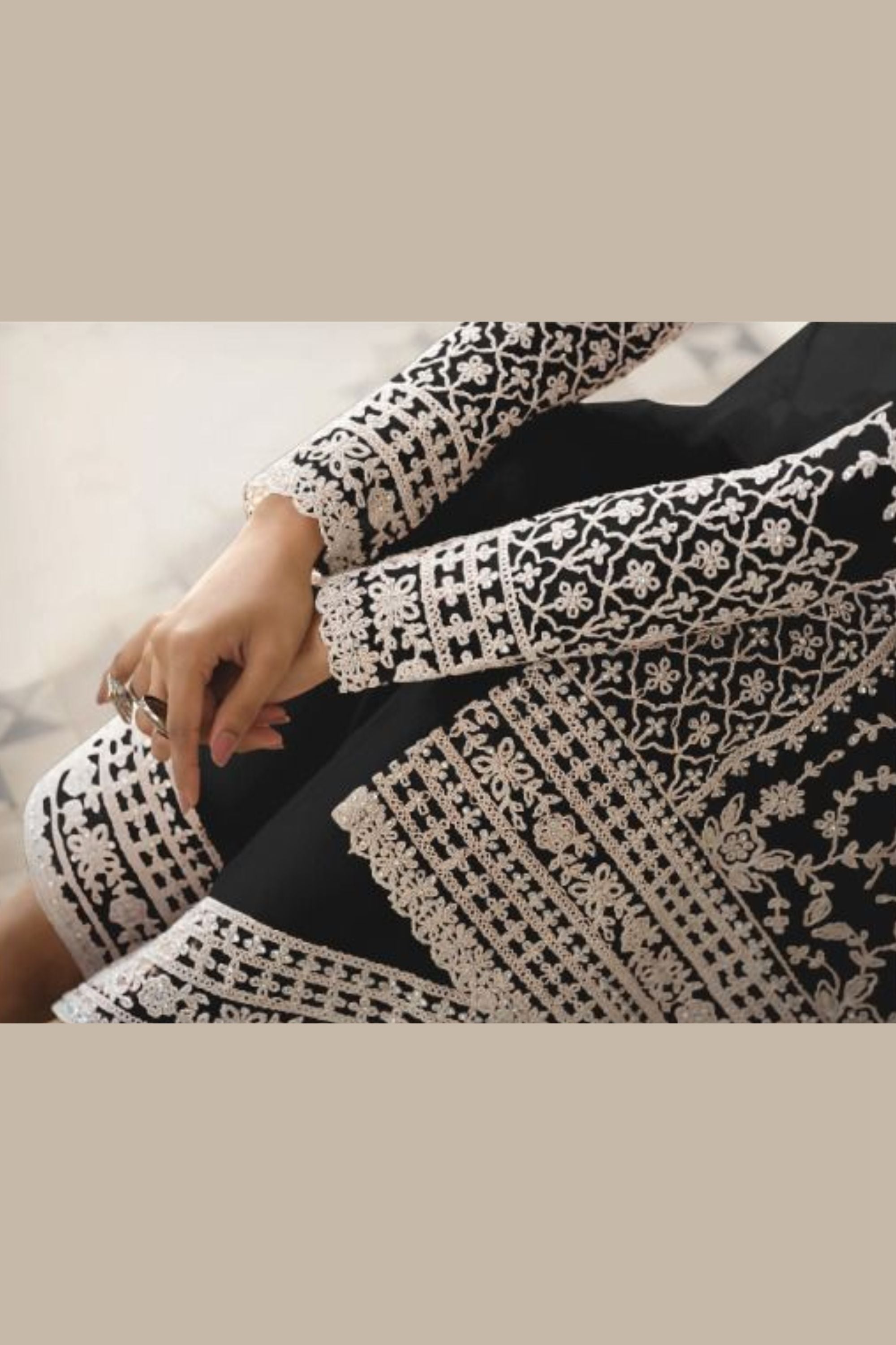 Black Net & Cording Work Salwar Kameez Plazzo Suit For Indian Wedding & Festival - Embroidery Work, Cording Work