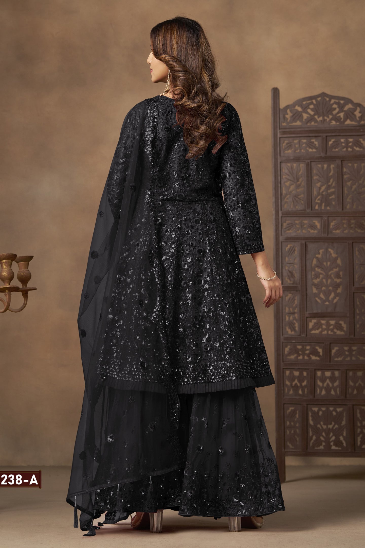 Black Net Embroidered Palazzo Sangeet Outfits for Women