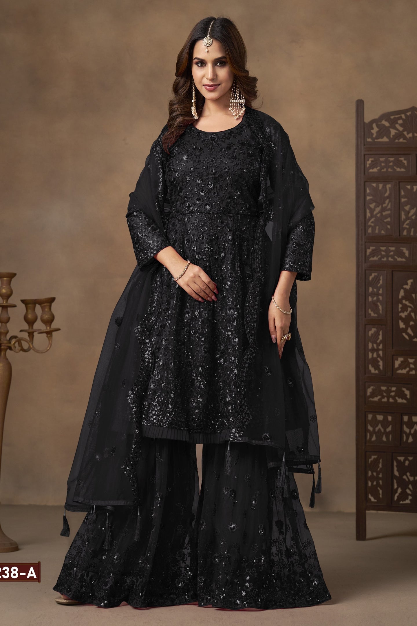 Black Net Embroidered Palazzo Sangeet Outfits for Women