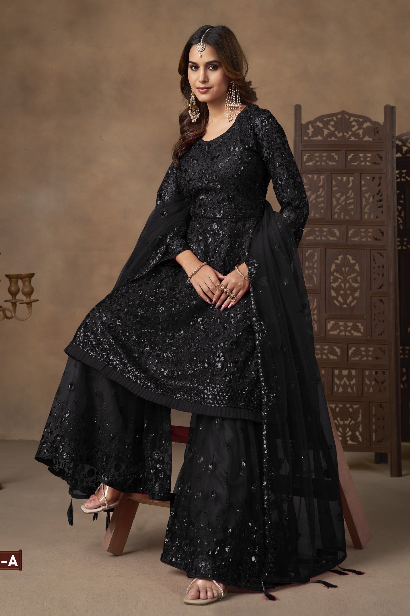 Black Net Embroidered Palazzo Sangeet Outfits for Women