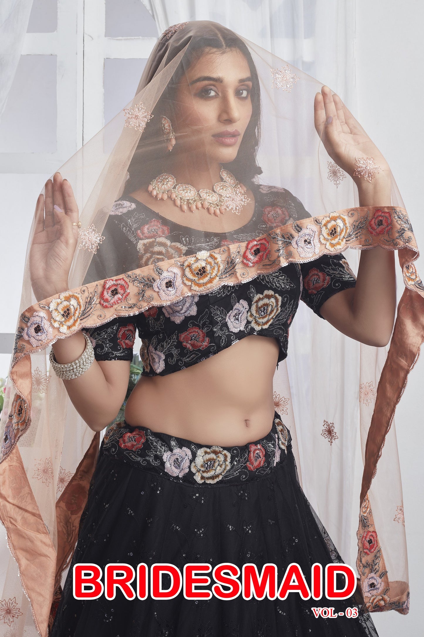 Black Net Flower Embroidered Lehenga Choli For Indian Festivals & Weddings - Sequence Embroidery Work