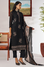 Black Organza Kameez With Pant For Indian & Pakistani Wedding Festival - Thread Embroidery Work