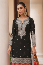 Black Palazzo for Women in Chinon Silk with Print & Embroidery