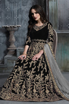 Black Velvet Suit Women Anarkali with Embroidery Work