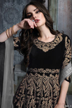 Black Velvet Suit Women Anarkali with Embroidery Work