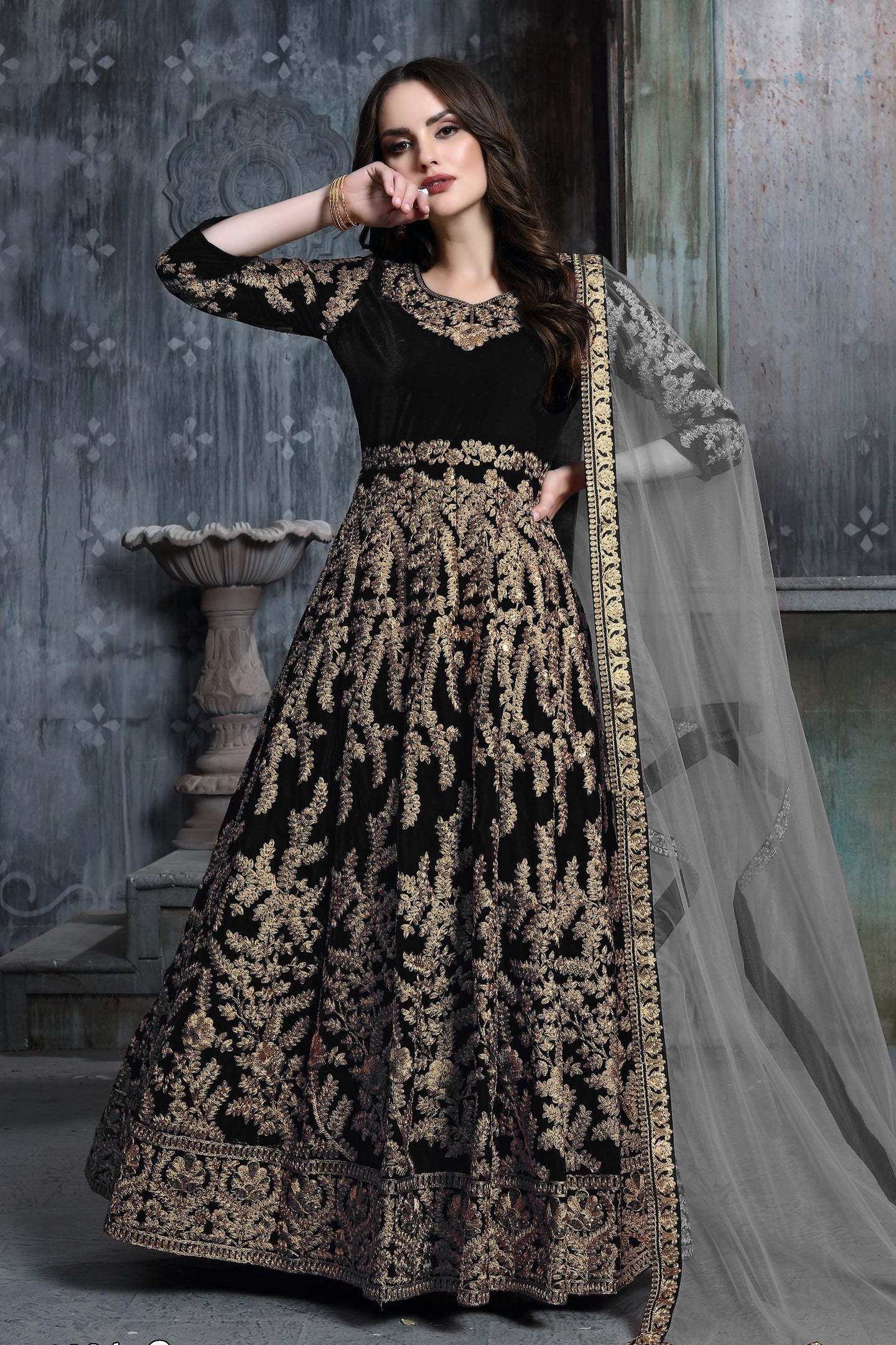 Black Velvet Suit Women Anarkali with Embroidery Work