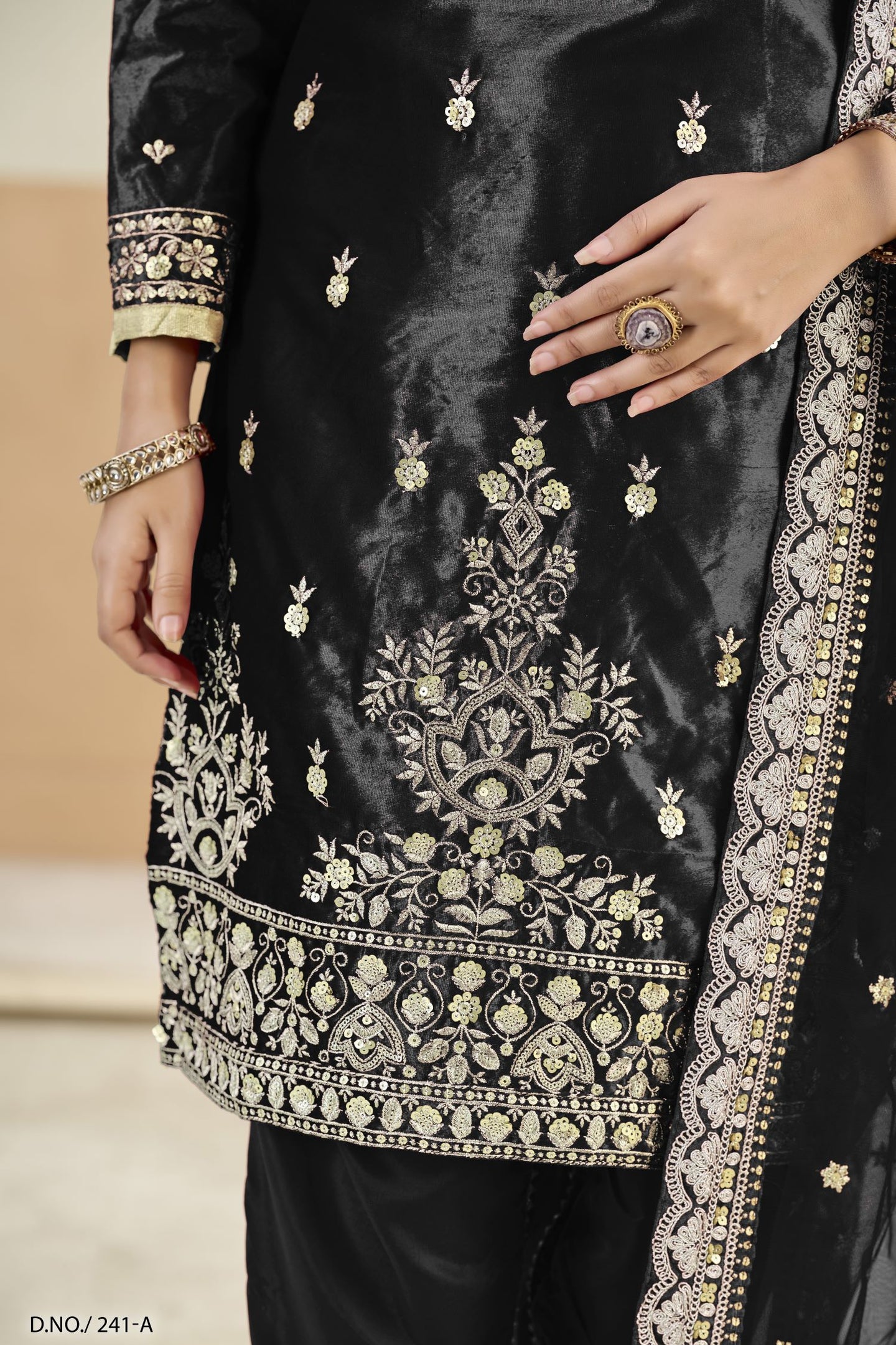 Black Velvet Suit Women with Zari and Sequins Embroidery