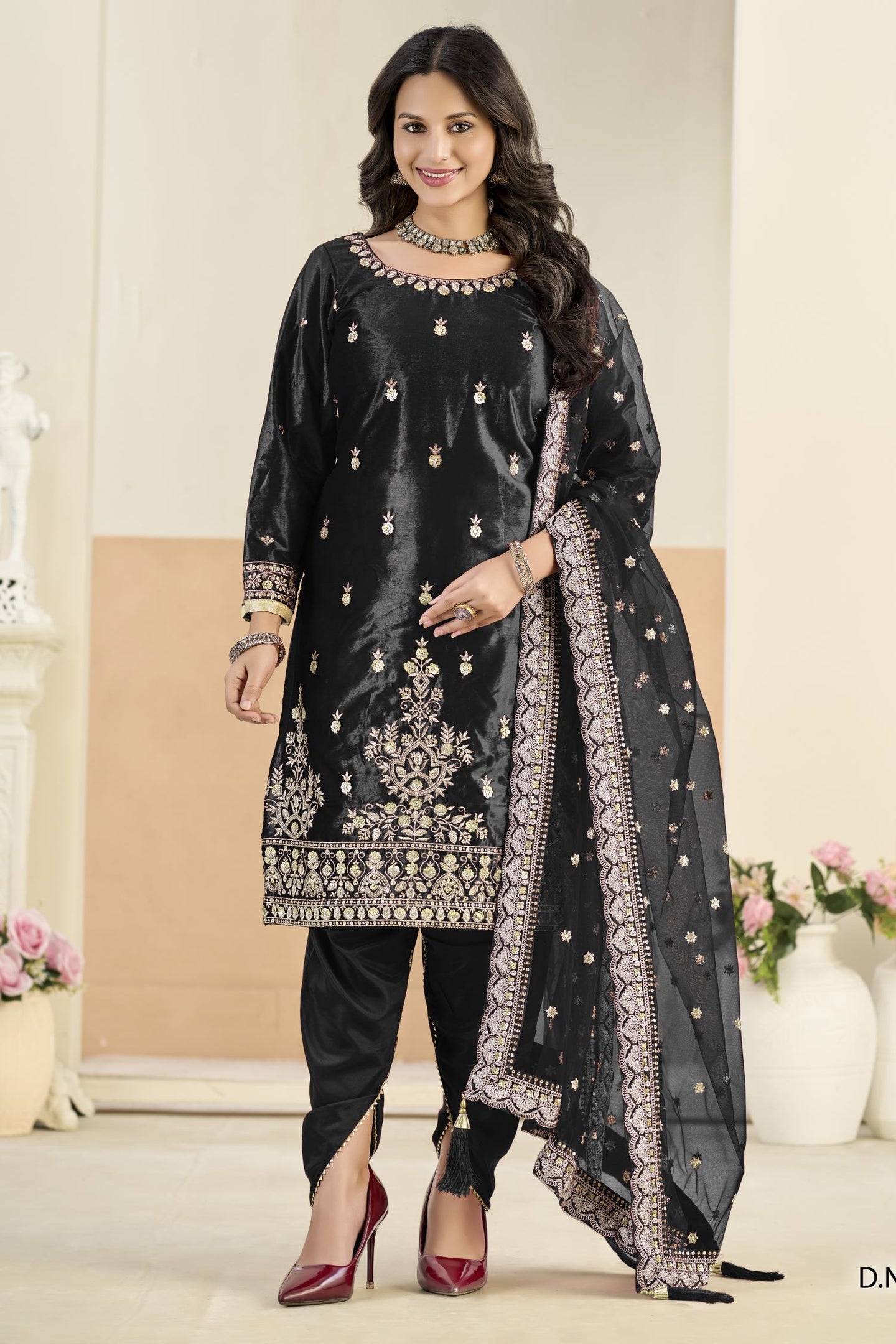 Black Velvet Suit Women with Zari and Sequins Embroidery
