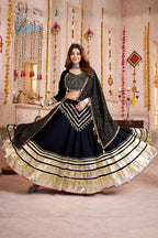 Black Viscose Cotton Navaratri Garba Chaniya Choli For Indian 8 Meter Flair - Lace Work, Jacquard Work