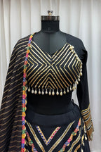 Black Viscose Cotton Navaratri Garba Chaniya Choli For Indian 8 Meter Flair - Lace Work, Jacquard Work