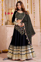 Black Viscose Cotton Navaratri Garba Chaniya Choli For Indian 8 Meter Flair - Lace Work, Jacquard Work