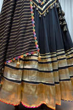 Black Viscose Cotton Navaratri Garba Chaniya Choli For Indian 8 Meter Flair - Lace Work, Jacquard Work