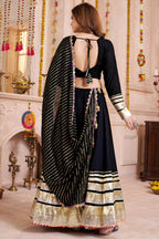 Black Viscose Cotton Navaratri Garba Chaniya Choli For Indian 8 Meter Flair - Lace Work, Jacquard Work