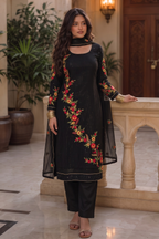 Black Georgette Suits for Indian & Pakistani Wedding Festival - Sequins & Thread Embroidery Work