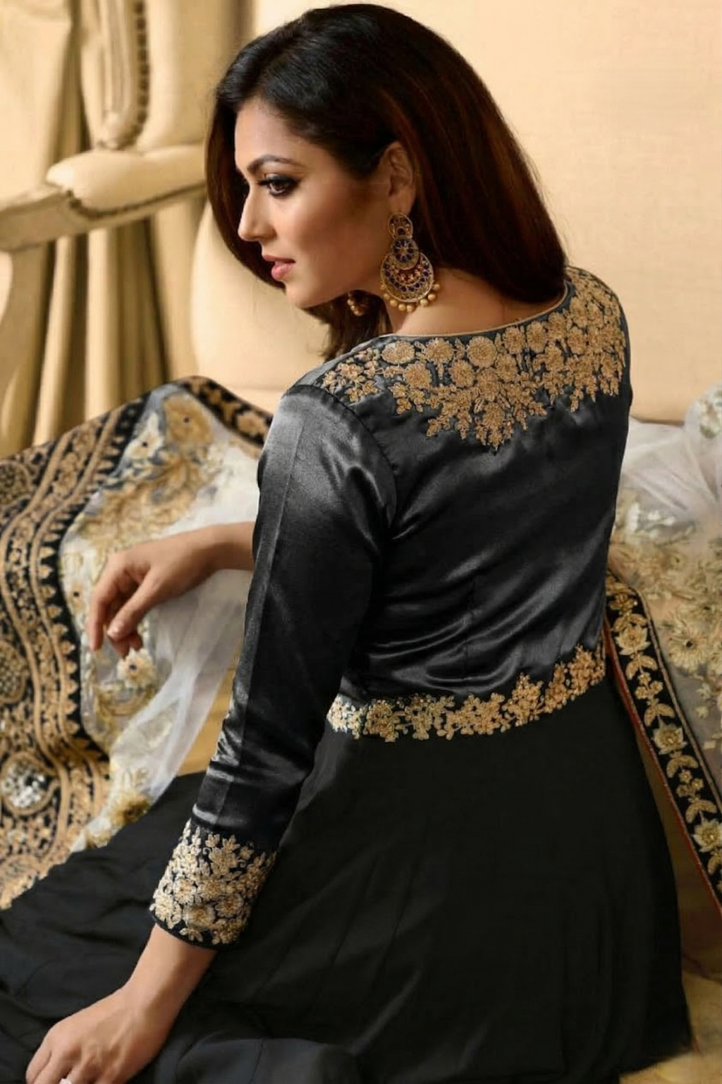 Black Georgette Anarkali Suit Indian Dresses For Marriage - Embroidery Work