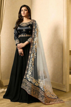 Black Georgette Anarkali Suit Indian Dresses For Marriage - Embroidery Work