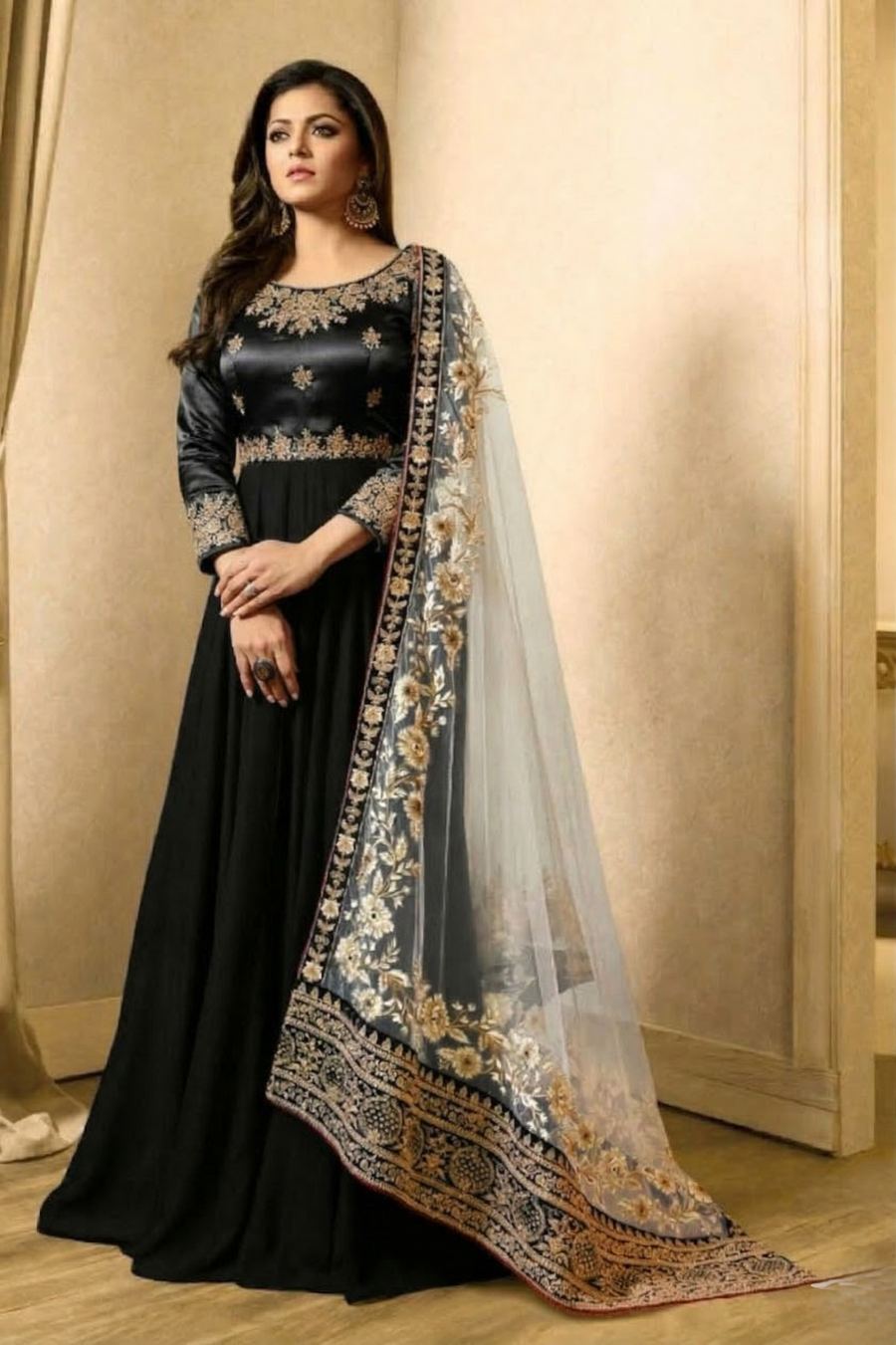 Black Georgette Anarkali Suit Indian Dresses For Marriage - Embroidery Work