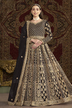 Black Net Anarkali Suits for Wedding with Dori and Sequins Embroidery