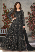 Black Net Anarkali Dress for Women with Thread and Sequins Embroidery Work