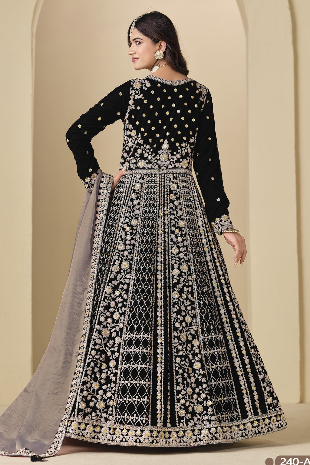 Black Velvet Suit Women Anarkali with Dori and Sequins Work