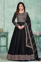 Black Art Silk Anarkali Suit for Wedding with Sequins and Thread Work