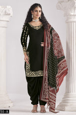 Black Chinon Silk Wedding Salwar Kameez with Zari and Mirror Work