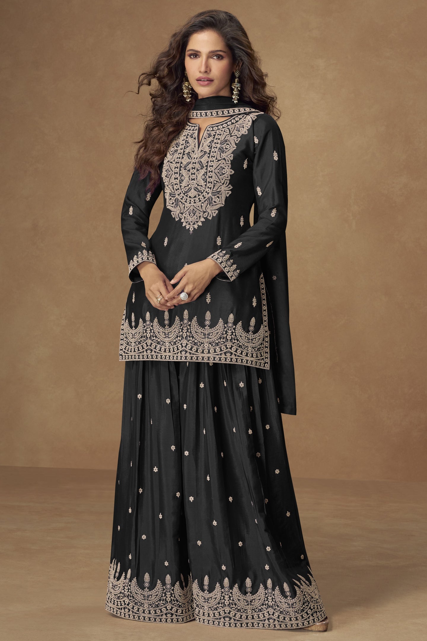 Black Chinon Silk Palazo for Pakistani Suits Online USA