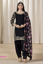 Black Chinon Silk Pakistani Skirt Suits for Weddings with Mirror and Zari Work