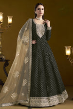 Black Chanderi Silk Anarkali Dress for Reception