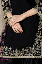 Black Chinon Silk Pakistani Skirt Suits for Weddings with Mirror and Zari Work