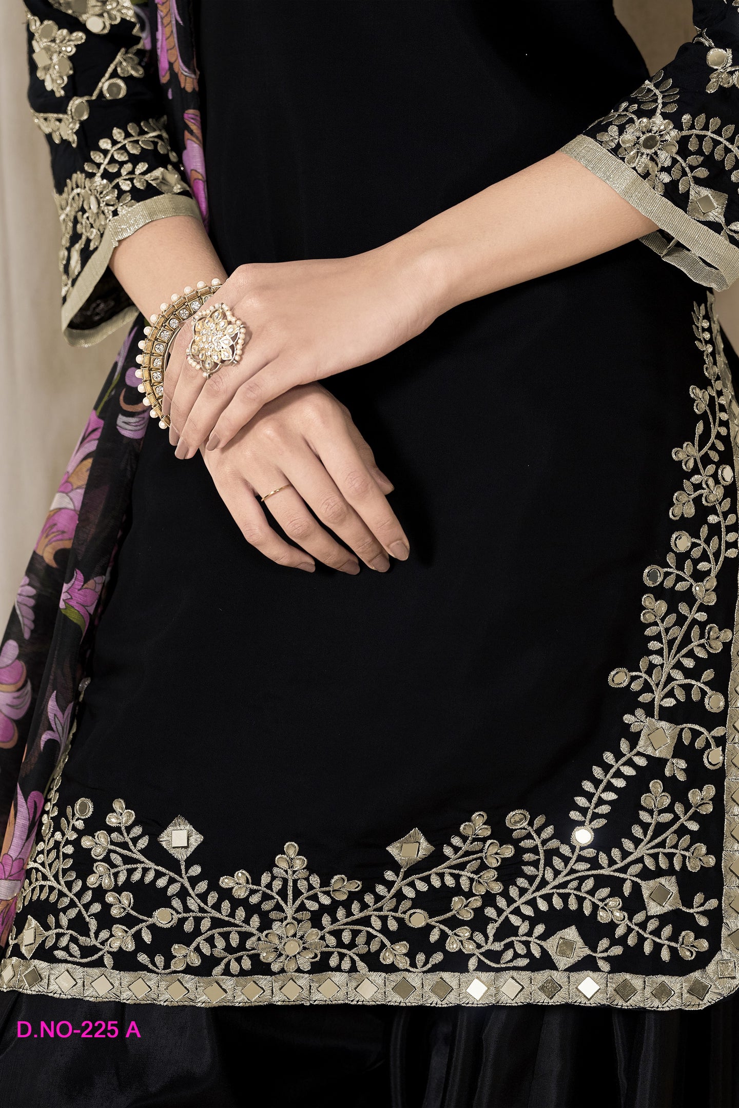 Black Chinon Silk Pakistani Skirt Suits for Weddings with Mirror and Zari Work