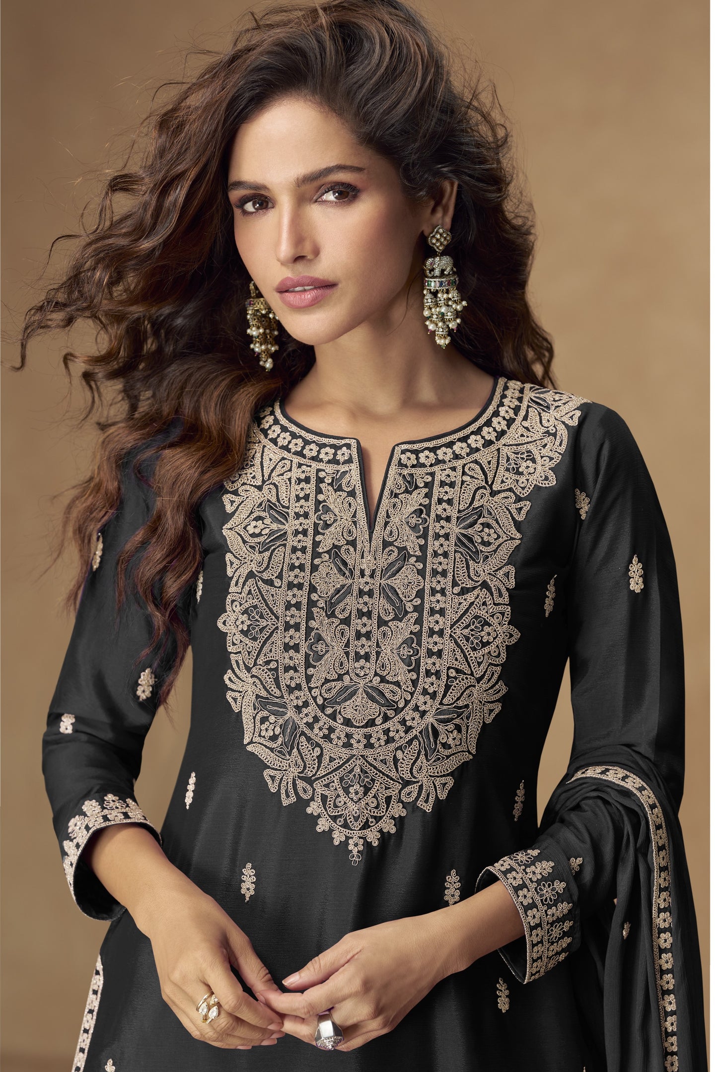 Black Chinon Silk Palazo for Pakistani Suits Online USA