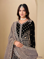 Black Velvet Suit Women Anarkali with Dori and Sequins Work