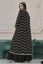 Black Chinon Silk Thread Work Crop Top with Jacket and Palazzo