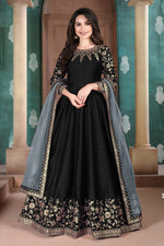 Black Chinon Silk Anarkali with Thread Embroidery for Indian Party Wear Dresses