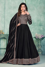 Black Art Silk Anarkali Suit for Wedding with Sequins and Thread Work