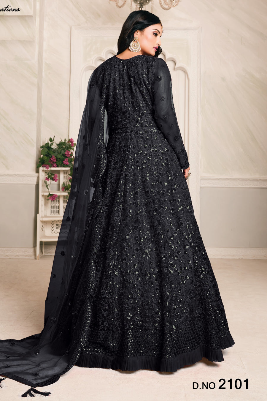 Black Net Sequins Embroidery Anarkali Outfits for Mehndi