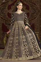 Black Net Anarkali Suits for Wedding with Dori and Sequins Embroidery