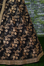 Black Slub Silk Lehenga Choli For Indian Festivals & Pakistani Weddings Dress - Sequence Embroidery Work, Zari Work