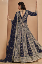 Navy Georgette Anarkali Dress for Reception with Thread and Sequins Work