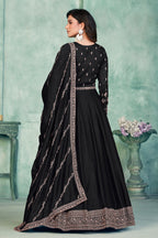 Black Art Silk Anarkali Suit for Wedding with Sequins and Thread Work