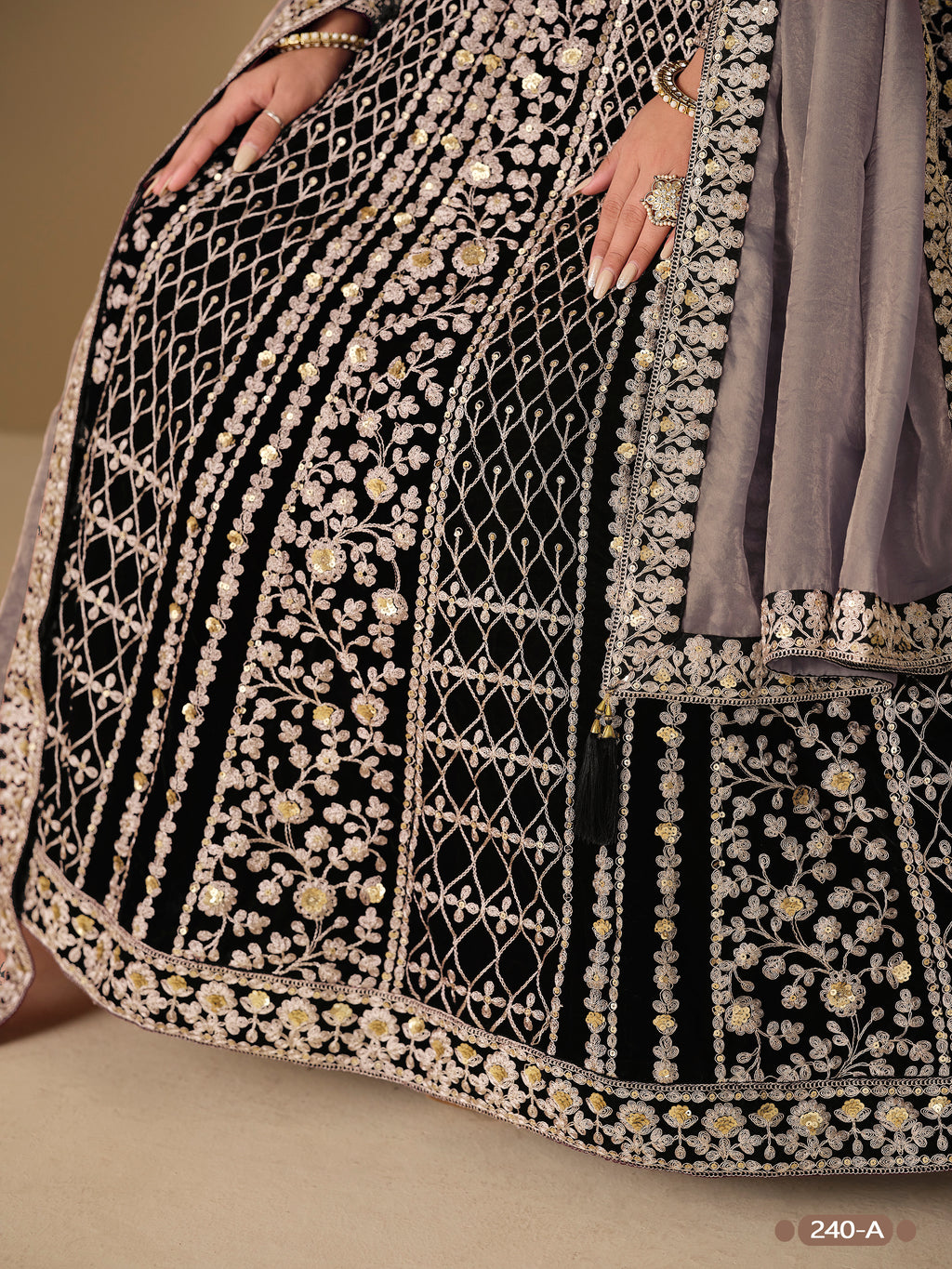 Black Velvet Suit Women Anarkali with Dori and Sequins Work