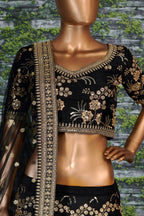 Black Slub Silk Lehenga Choli For Indian Festivals & Pakistani Weddings Dress - Sequence Embroidery Work, Zari Work