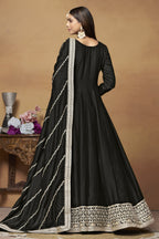 Black Art Silk Plain Anarkali Suit with Sequins and Dori Work