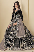 Black Velvet Suit Women Anarkali with Dori and Sequins Work