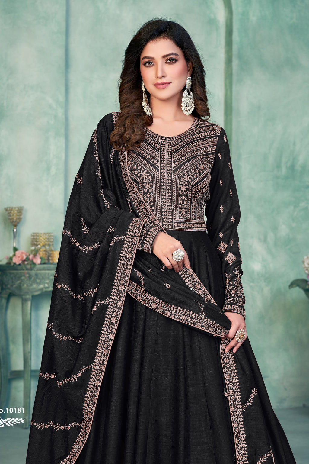 Black Art Silk Anarkali Suit for Wedding with Sequins and Thread Work