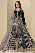 Black Velvet Suit Women Anarkali with Dori and Sequins Work