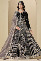 Black Velvet Suit Women Anarkali with Dori and Sequins Work