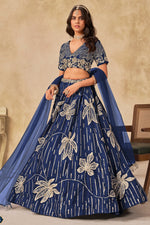 Blue Art Silk Lehenga Choli For Indian & Pakistani Wedding Festival - Sequins & Thread Embroidery Work